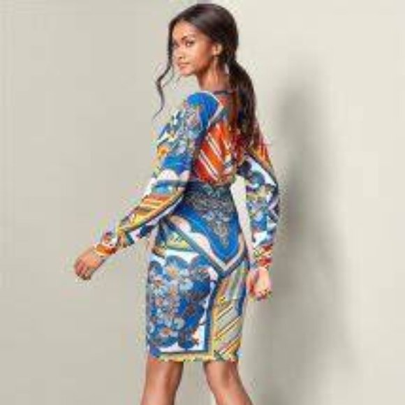 VENUS Faux Wrap Multicolor Long Sleeve Dress, Size S - Picture 5 of 9